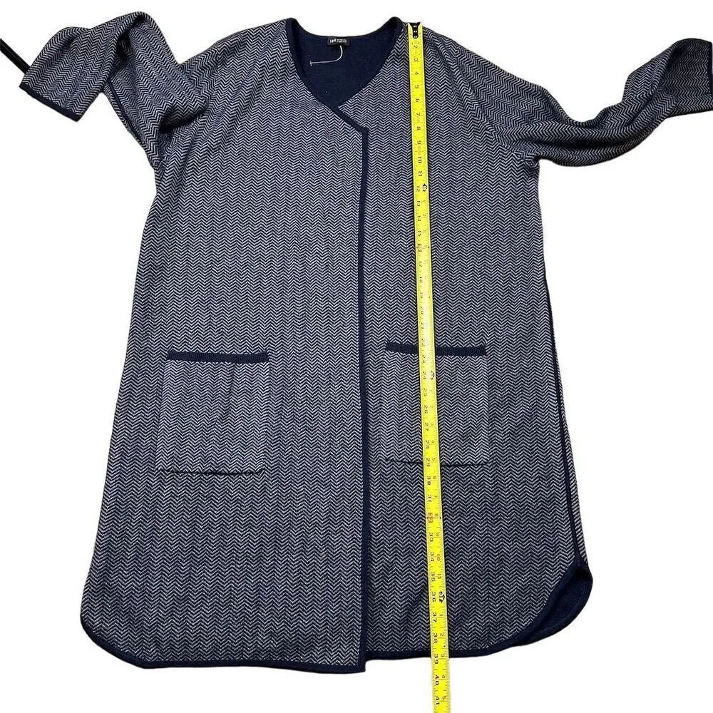J.Jill WearEver Women's XL Blue Herringbone Open Front Cardigan Sweater Duster - Image 10