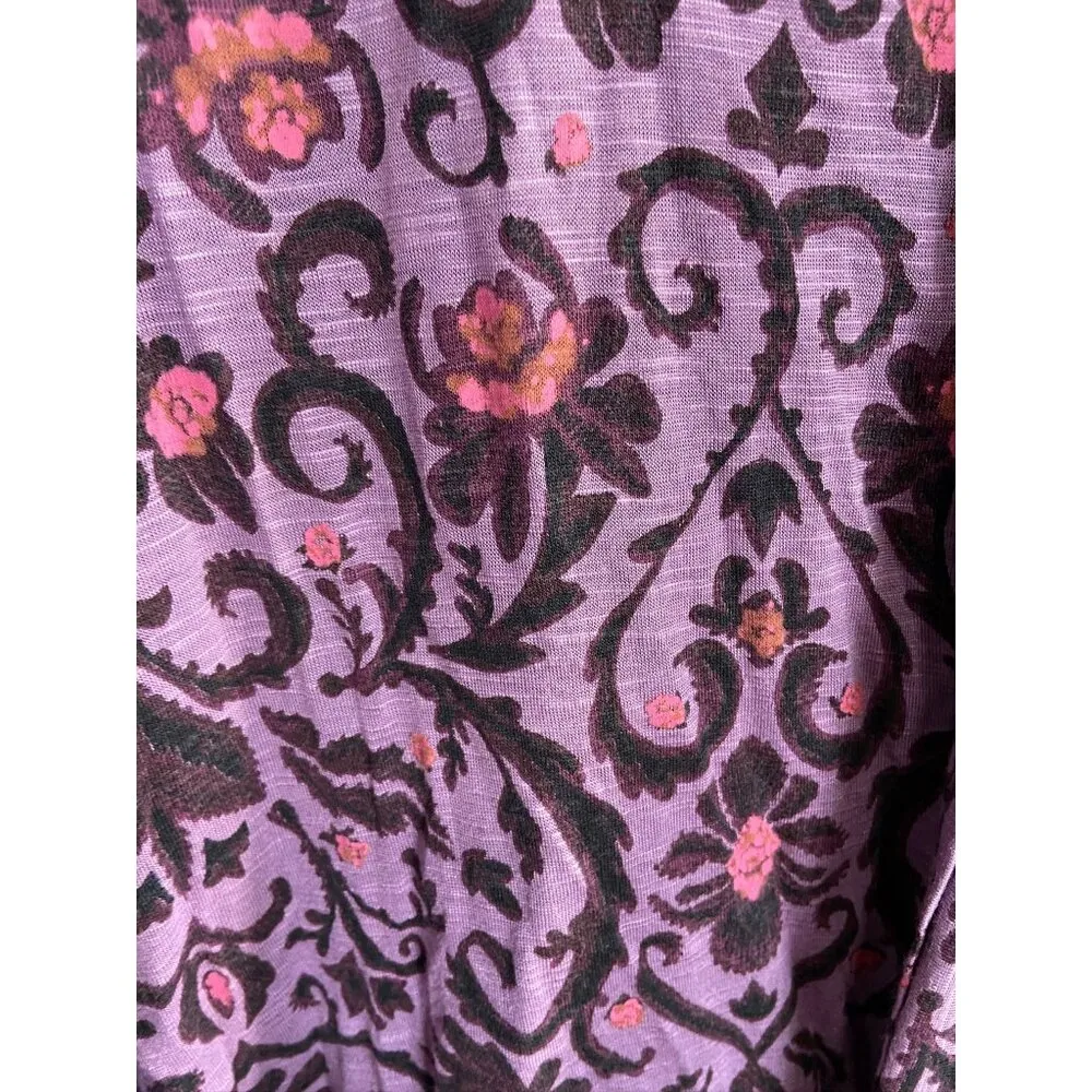 Free People Printed Bridgette Tunic Top Oversized Blouse Violet Rose Women's XS - Image 5
