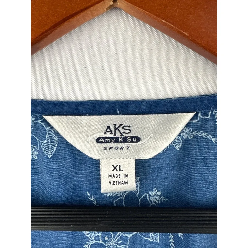 AKS Amy K Su Womens XL Floral Blue Tencel Sleeveless Top - Image 3