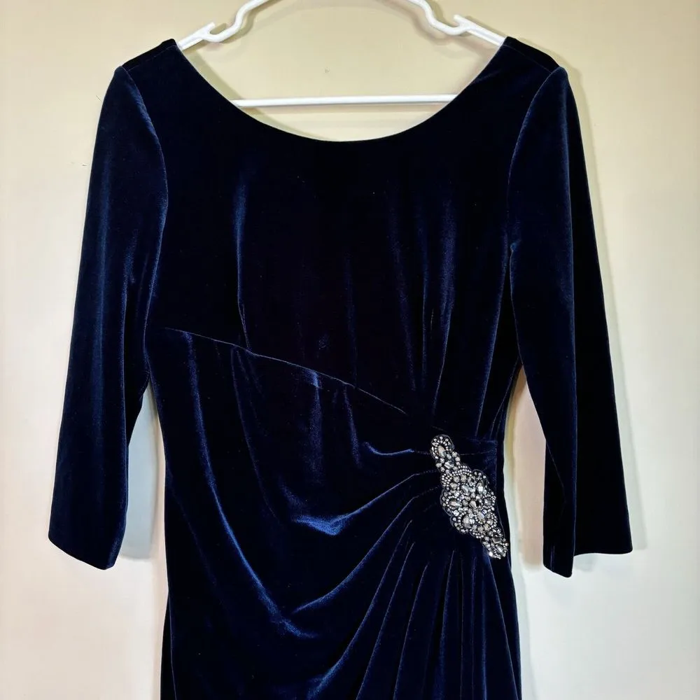 Alex Evenings Women's Side-Ruched Velvet Jewel Dress size 8 mother of the‎ bride - Image 2