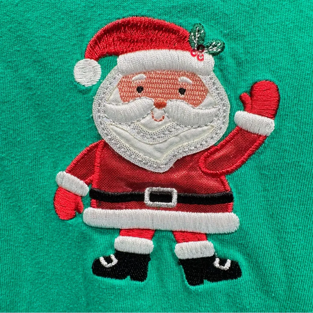 Vintage Santa Green Long Sleeve Tee by Holiday Editions Cotton Holiday Novelty Size 1X - Image 3