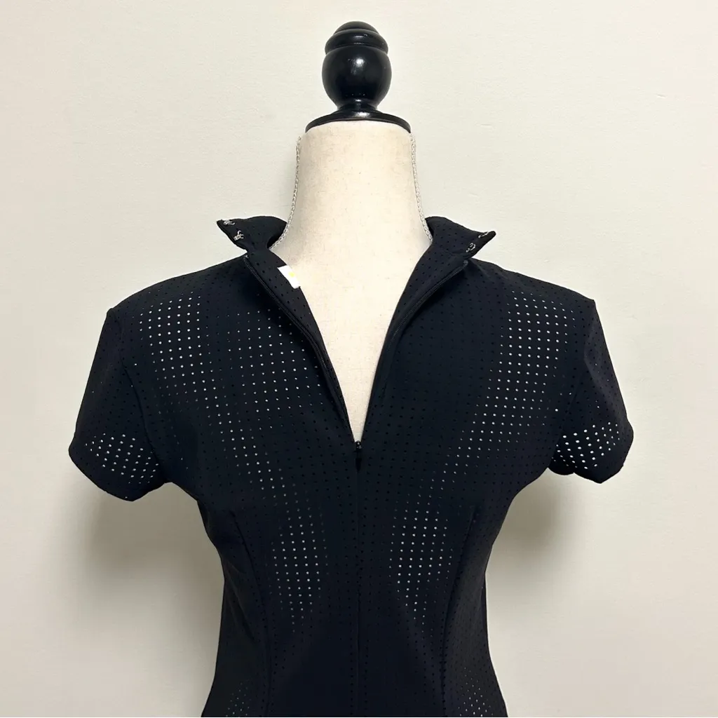 Marcia Black Circular Perforated See Through Short Sleeve High Neck Sheath Dress Size undefined - Image 5