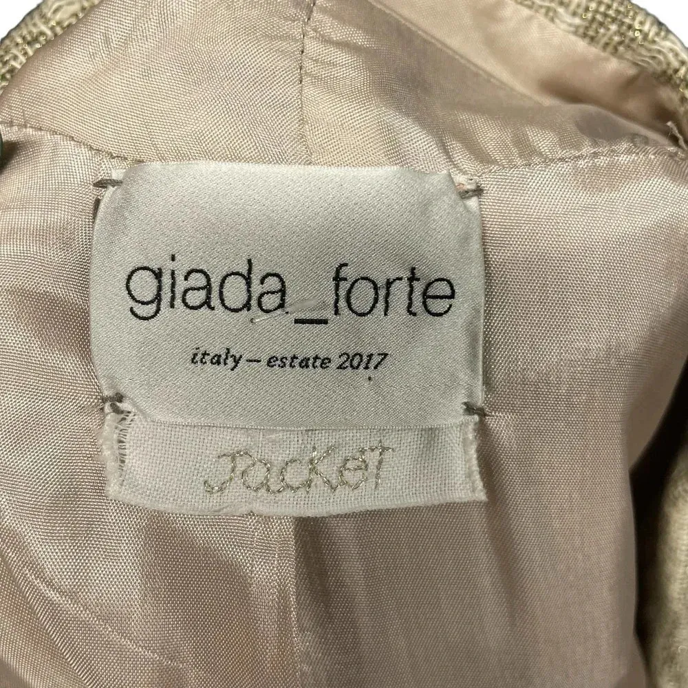 Giada Forte Metallic Gold Geometric Linen Blend Blazer Jacket Size I‎ / US 4 - Image 6