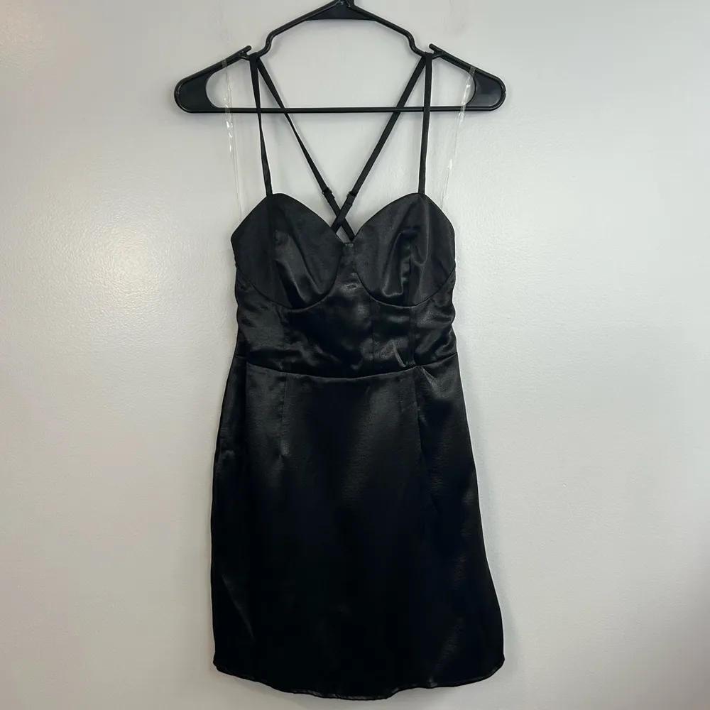 NWT Wild Fable Black Satin Corset Sleeveless Mini Dress Size XS - Image 5