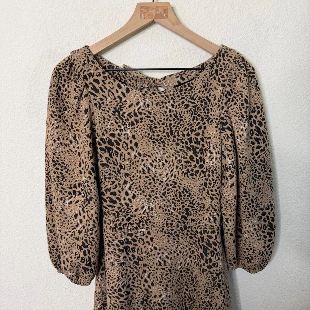 Anthropologie Maeve Animal Print Knit Cut-Out Mini Dress Leopard Tiered Size 6 - Image 9