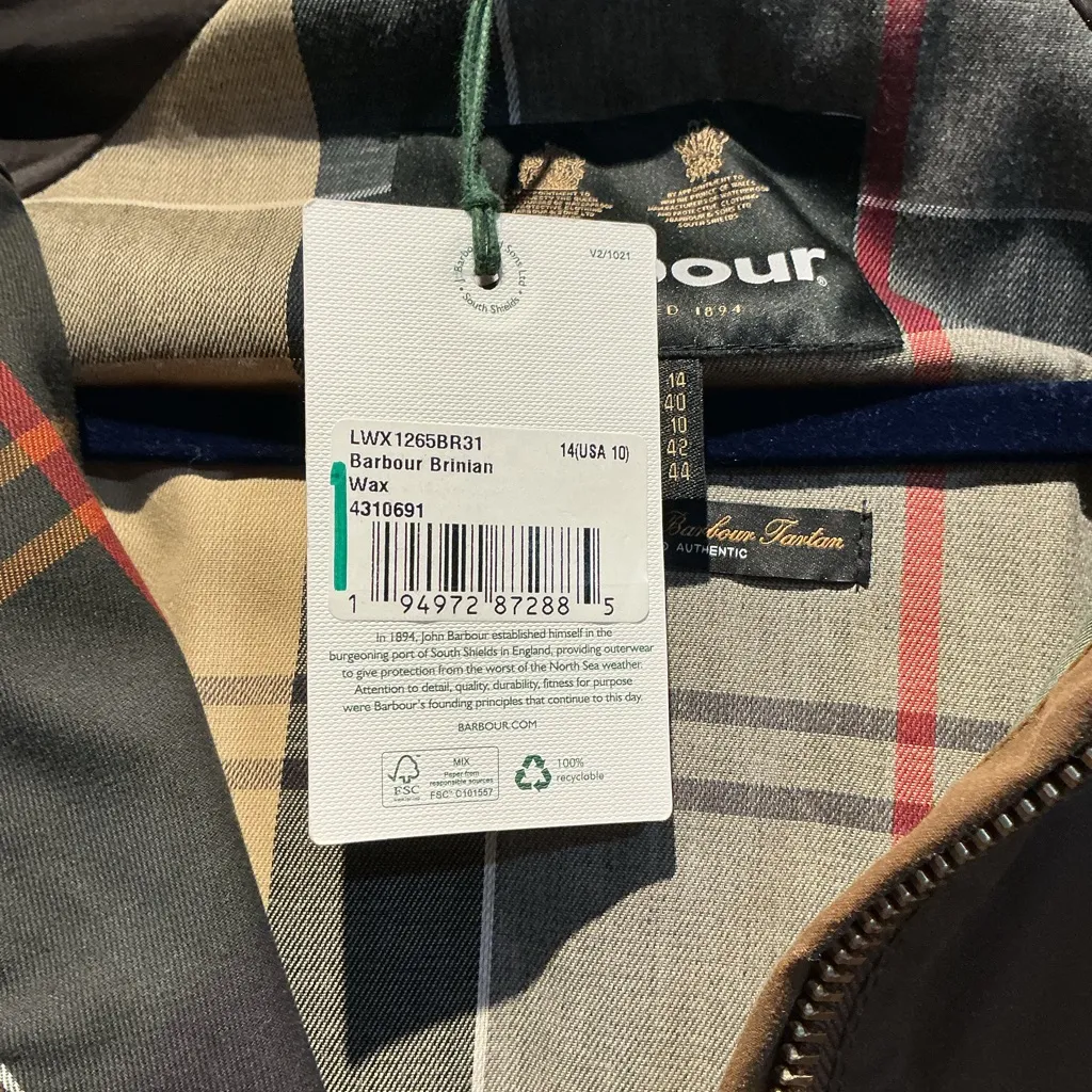 NWT Barbour Womens Brinian Wax Bark Jacket size 10 - Image 8