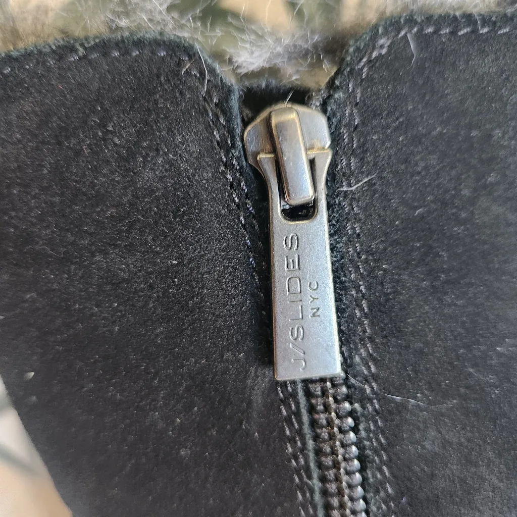 J/Slides NYC Tristan 9.5 Black Suede Waterproof Sneaker Bootie Fur Lined $178 - Image 8