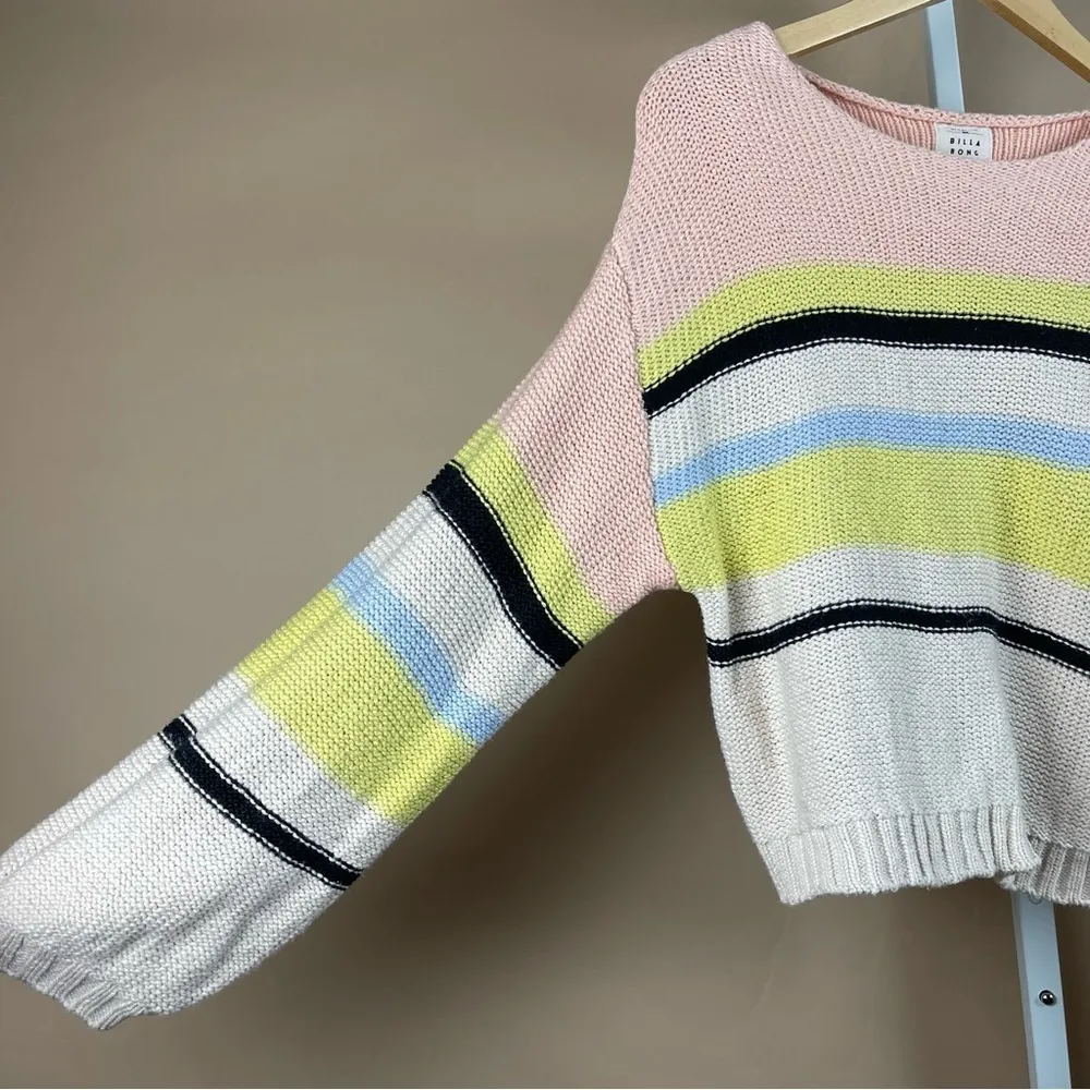 Billabong Size Large Seeing Stripes Sweater Pastel Colorblock Beachy Boho Hippie - Image 6