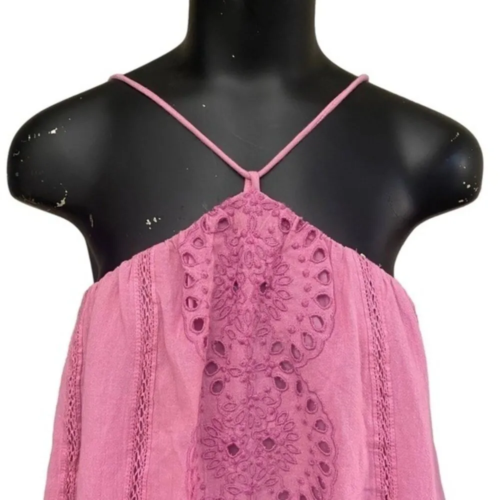 NEW Free People Paloma Pink Speak Eyelet Cotton Dress Size Med - Image 3