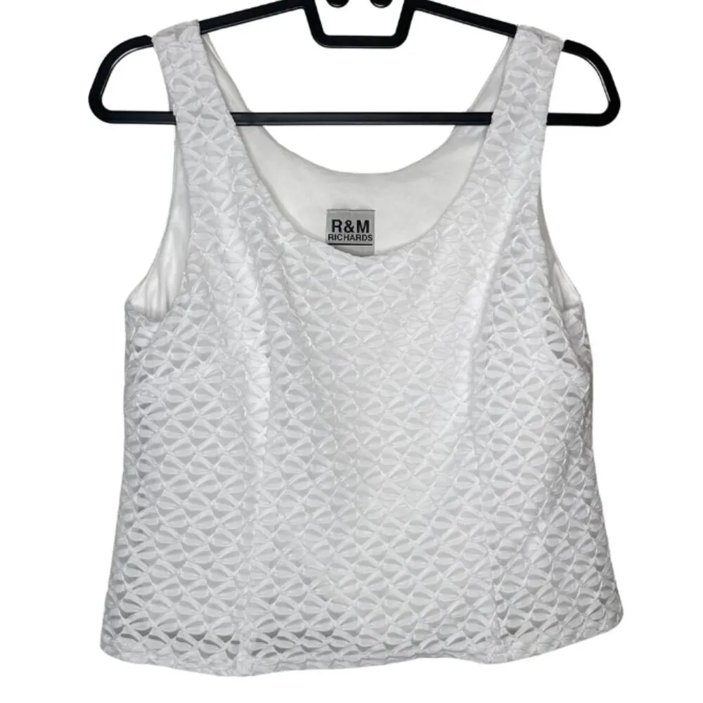 Vintage R&M Richards White Lace Satin Embellished Evening Blouse & Tank Size 12 - Image 3