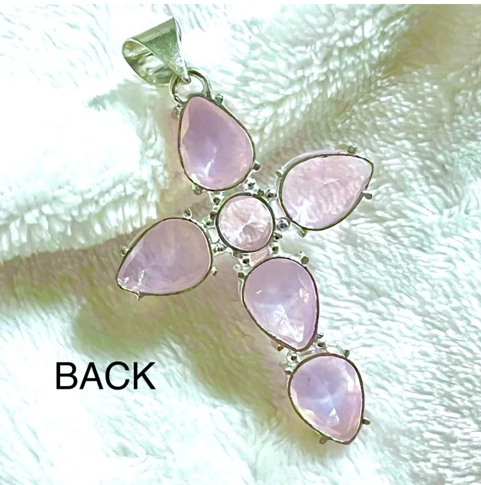 Opalite Crystal Silver Cross 2.5” Pendant - Image 3