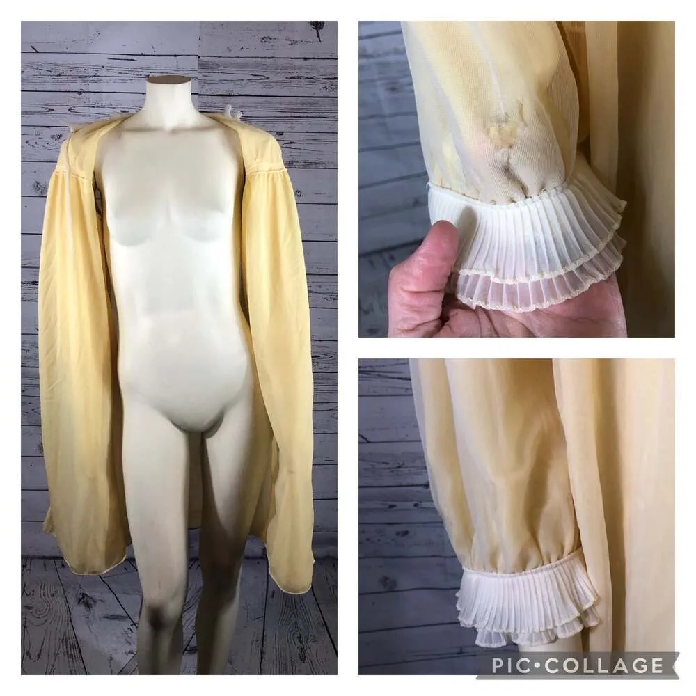 Vintage Victorian Frilled high neck tulle robe in yellow & white size 5 - Image 12