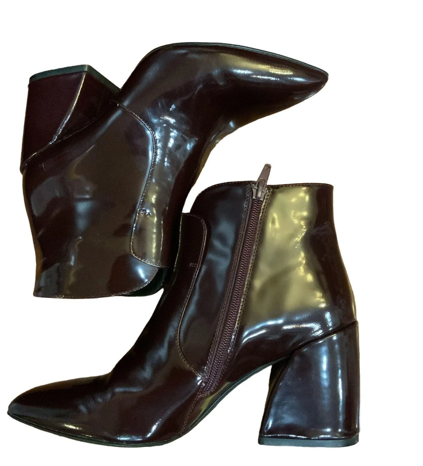Jeffrey Campbell Ankle Booties Sz.8 Plum Block Heel patent leather Shine VGUC - Image 5
