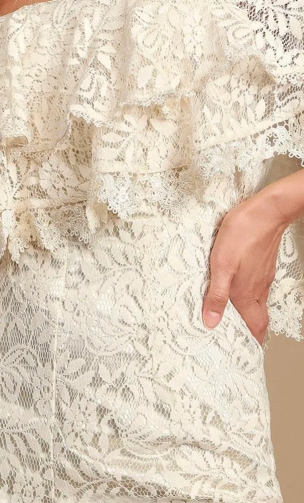 Lulus NWT  Cream Off The Shoulder Lace Jumpsuit - Image 6