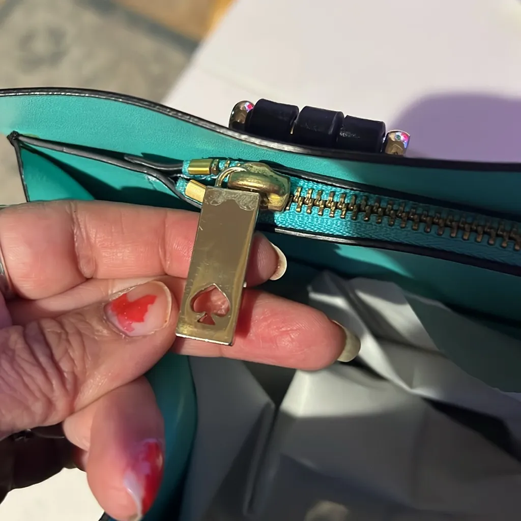 Kate Spade Elodie Black and Teal Tote Bag 12x12x6 - Image 14