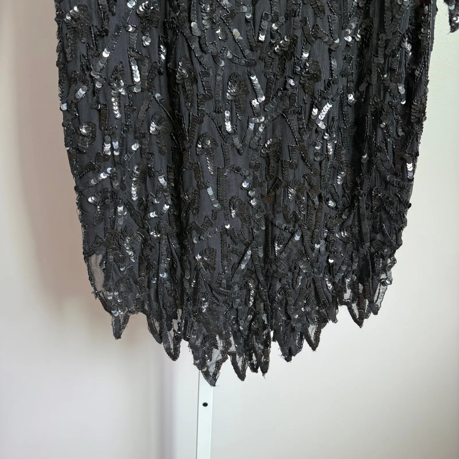 Swee Lo Vintage Dress 100% Silk‎ Sequin Dress Long Sleeve Party Cocktail size S Black - Image 8