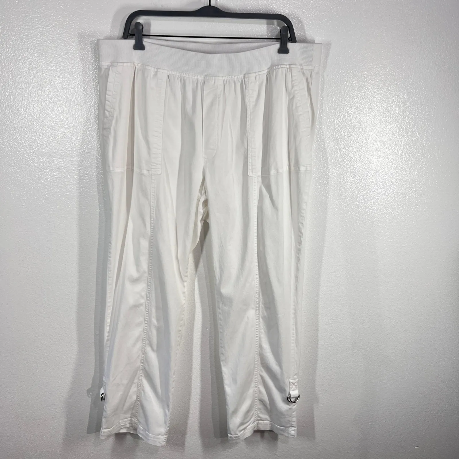 Soft Surroundings Medina Roll-Tab Pull-On‎ Utility Pant Cotton Blend White  1X - Image 2