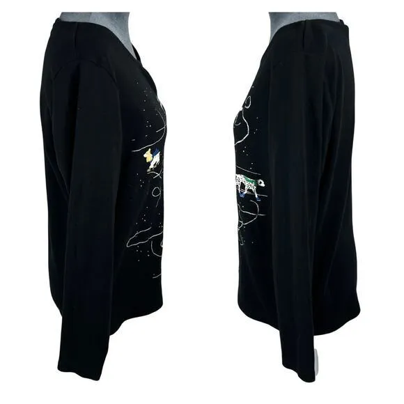 Ice Skating Dogs T-Shirt Sz Large‎ Black Silver L/S Whimsigoth Holiday Novelty - Image 11