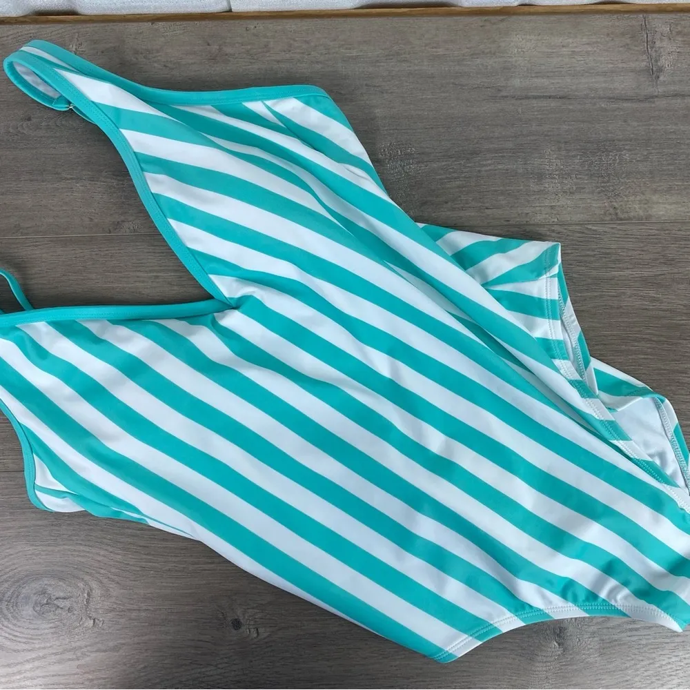 Target Kona Sol Teal&White Stripe V Neck One Piece Swimsuit Sz.XL NWOT - Image 5
