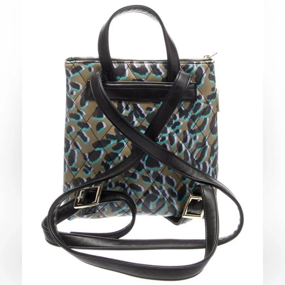 NWOT Ted Baker Quilted Leopard Print Leather Backpack Brown Teal - Image 3