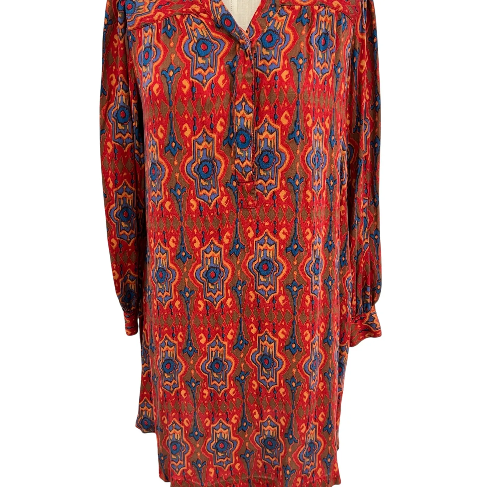 Anthropologie Tiny‎ Rosemary Tunic Dress Long Sleeve Aztec Print Red Size Small - Image 4