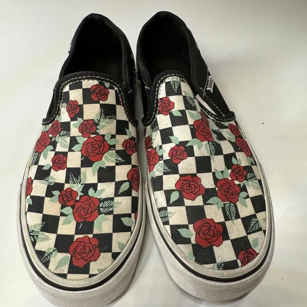 Vans Asher Womens Slip On Multi Checkerboard Black/Roses Skate Shoes Size 6.5 - Image 2