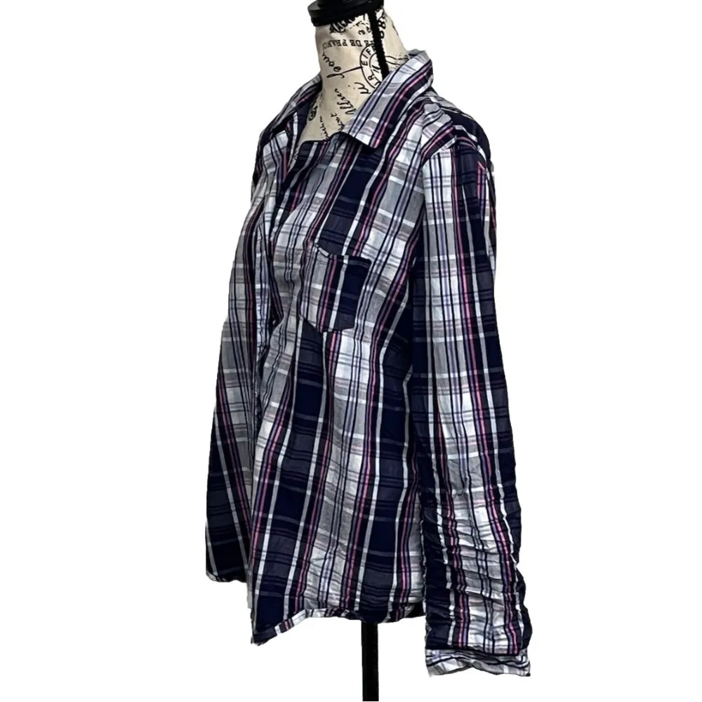 Victoria’s Secret Plaid Pajama Top – Button Down Long Sleeve Lounge Shirt L - Image 3