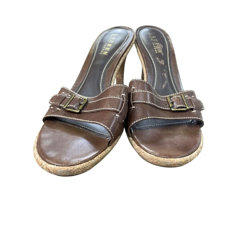 Lauren Ralph Lauren Womens Brown Leather Cork Heels Size 8B SKU 8841 - Image 7