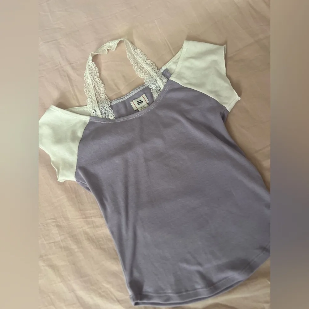 BDG Purple and White Lace Trim Top - Image 3