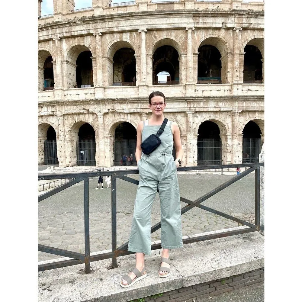 PISTOLA Green Cotton Blend Cinched Waist Square Neckline Adela Jumpsuit Size M - Image 9