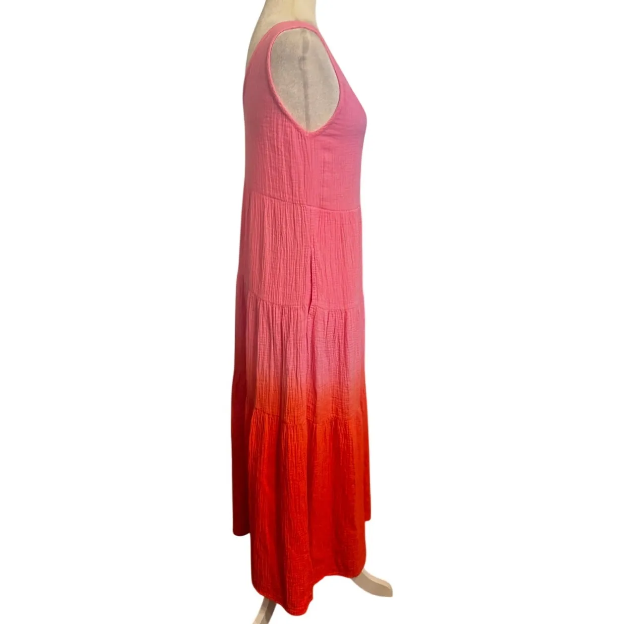Marine Layer Corine Double Cloth Ombre Pink Dip Dye Gauze Cotton Maxi Dress XS - Image 3
