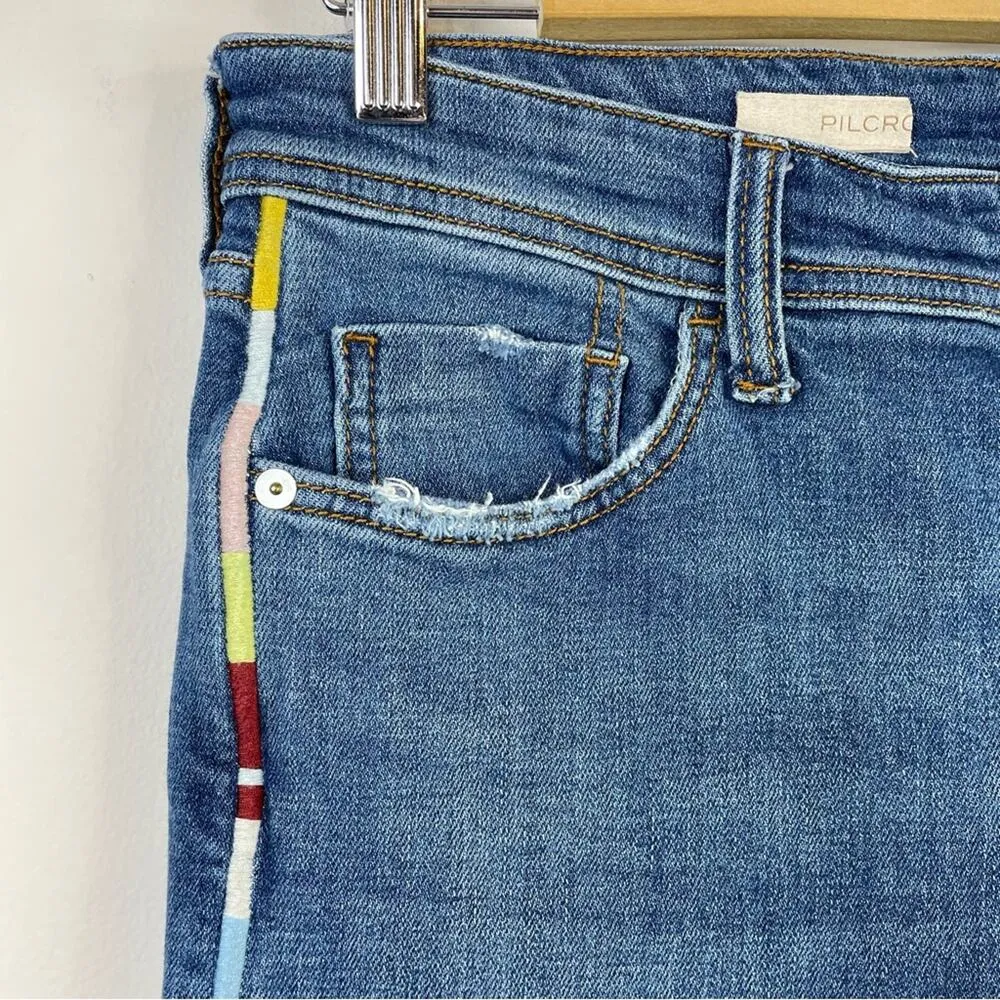 Anthropologie Pilcro Embroidered Slim Boyfriend Crop Cropped Stretch Jeans 28 - Image 4