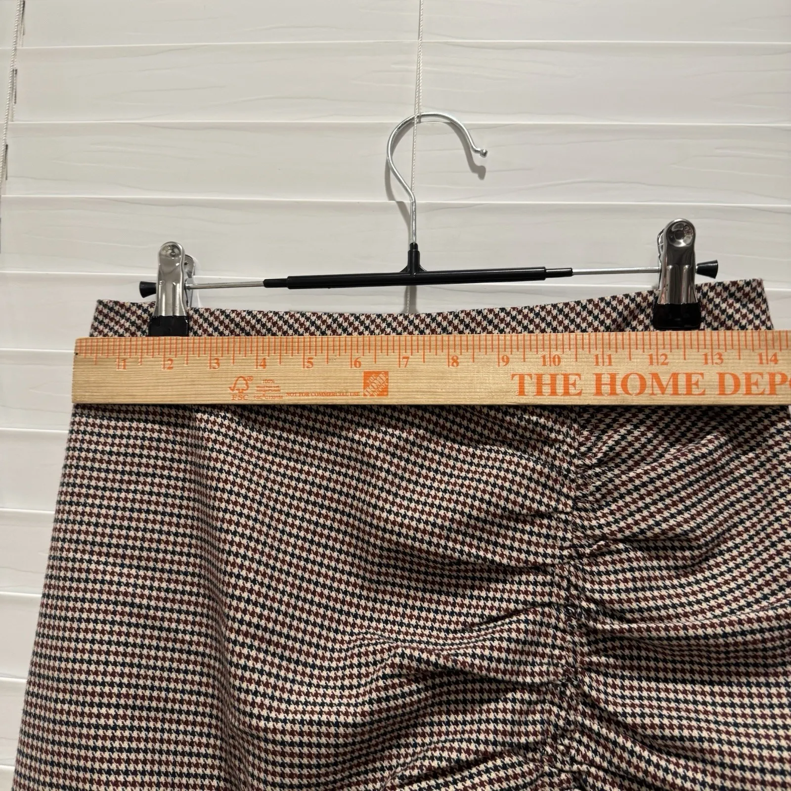Free People Womens 2 Small Mini Skirt Ruched Plaid Houndstooth Brown Academia‎ - Image 4