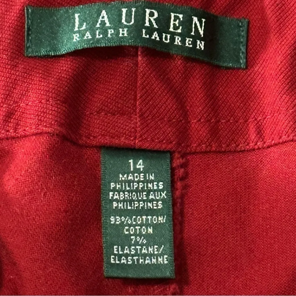 Lauren Ralph Lauren Women’s Size 14 Red Cotton Twill Trousers Pants - Image 6