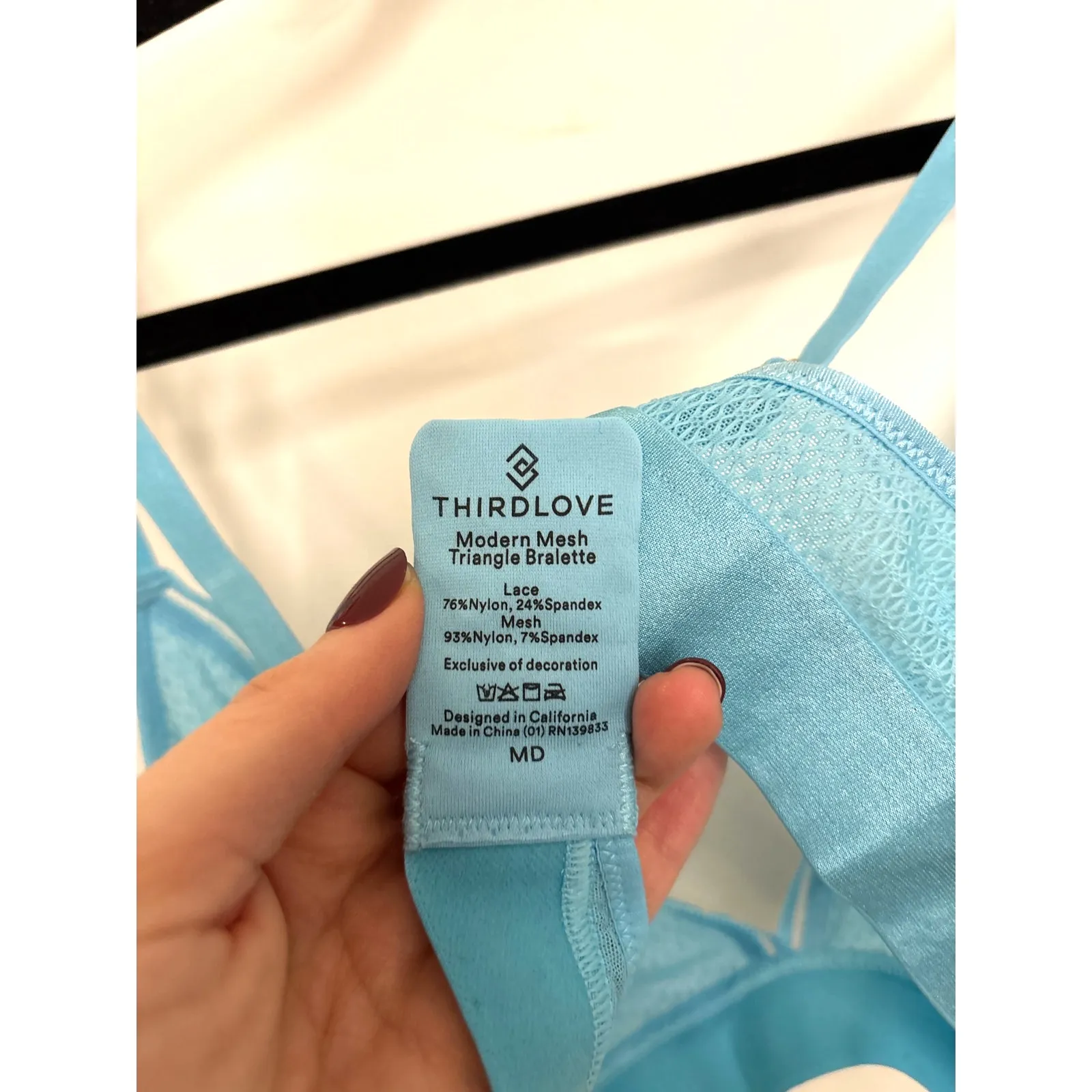 ThirdLove Triangle Bralette Womens Medium Blue Topaz Modern Mesh Wireless Lace - Image 3