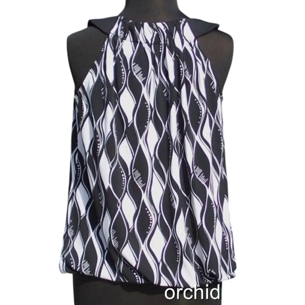 Cache Stretch Bubble Wave Top Cut In Sleeve Black White Key Hole New NWT $88 - Image 3