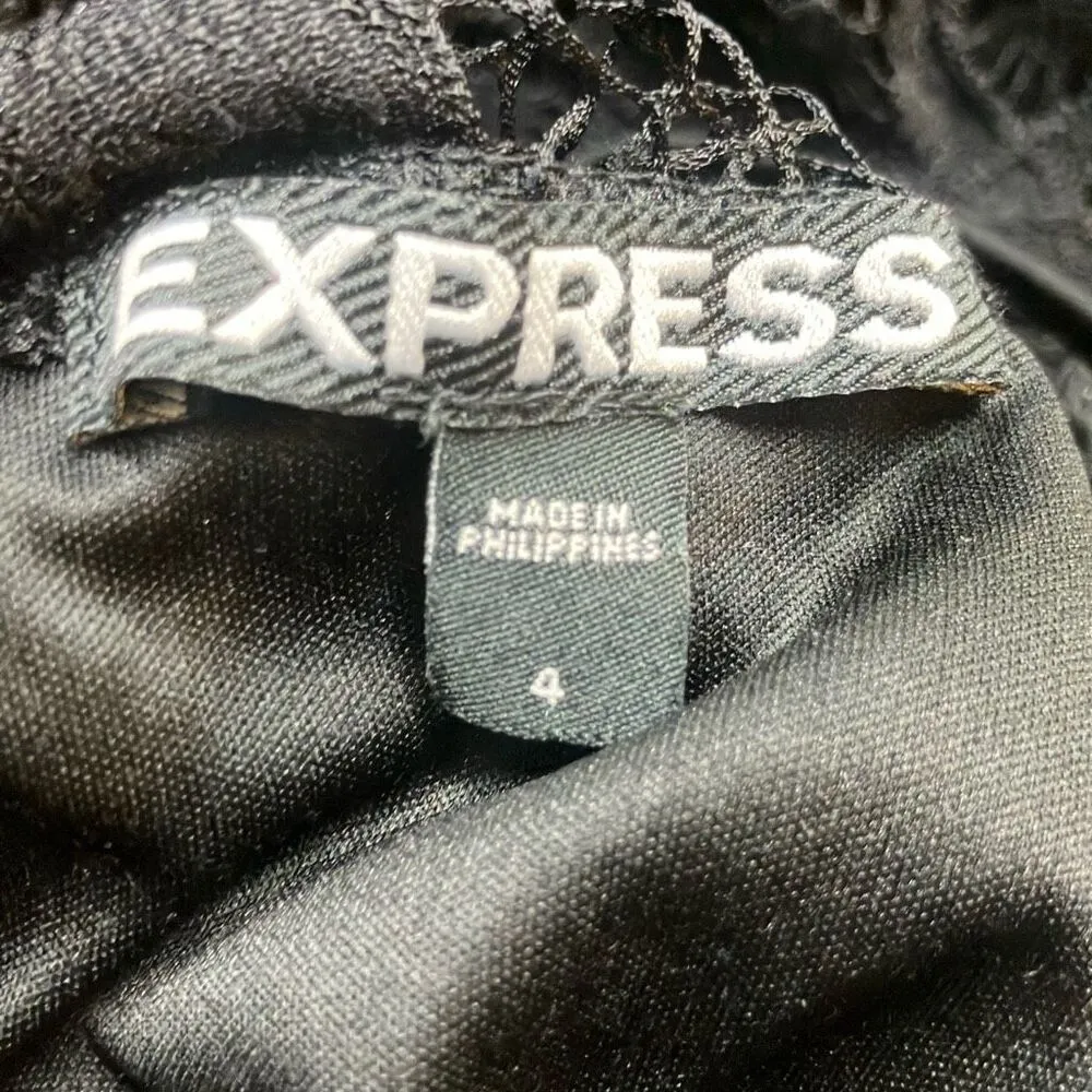 506. Express crochet black knee length high neck dress sz 4 - Image 7