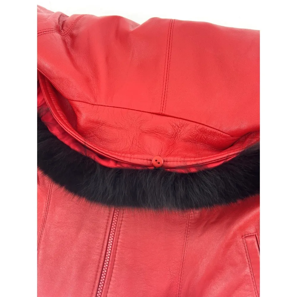 Vintage David Green Fur Leather Red Coat SZ Large Alaska Master Furrier Anchorag - Image 10