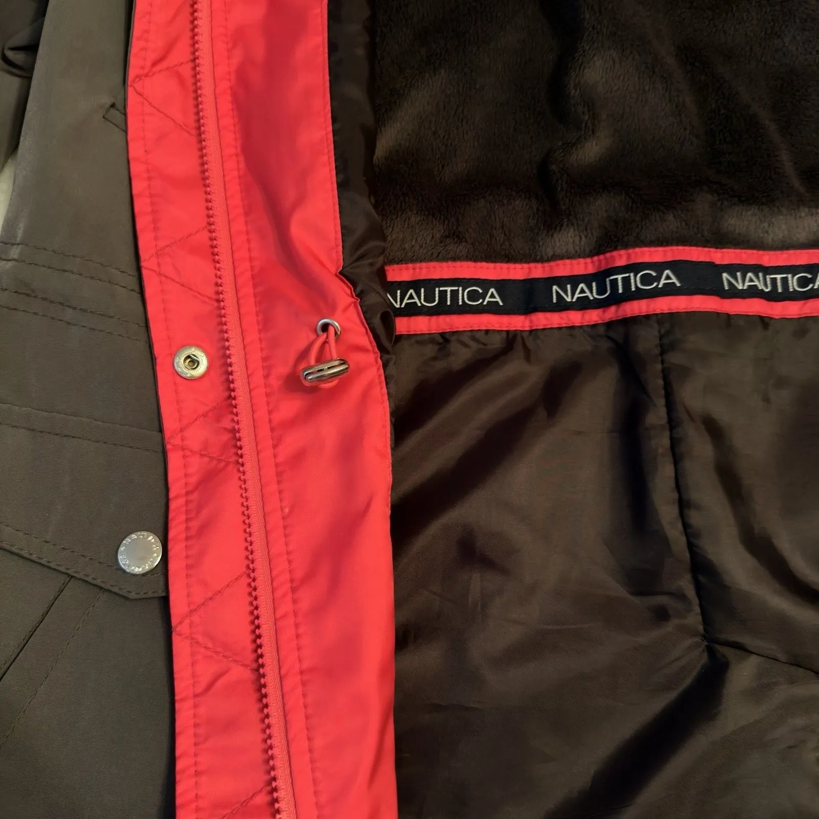 Nautica Womens Gray Water Resistant Jacket Hooded Full Zip Rain Parka Large Line - Image 7