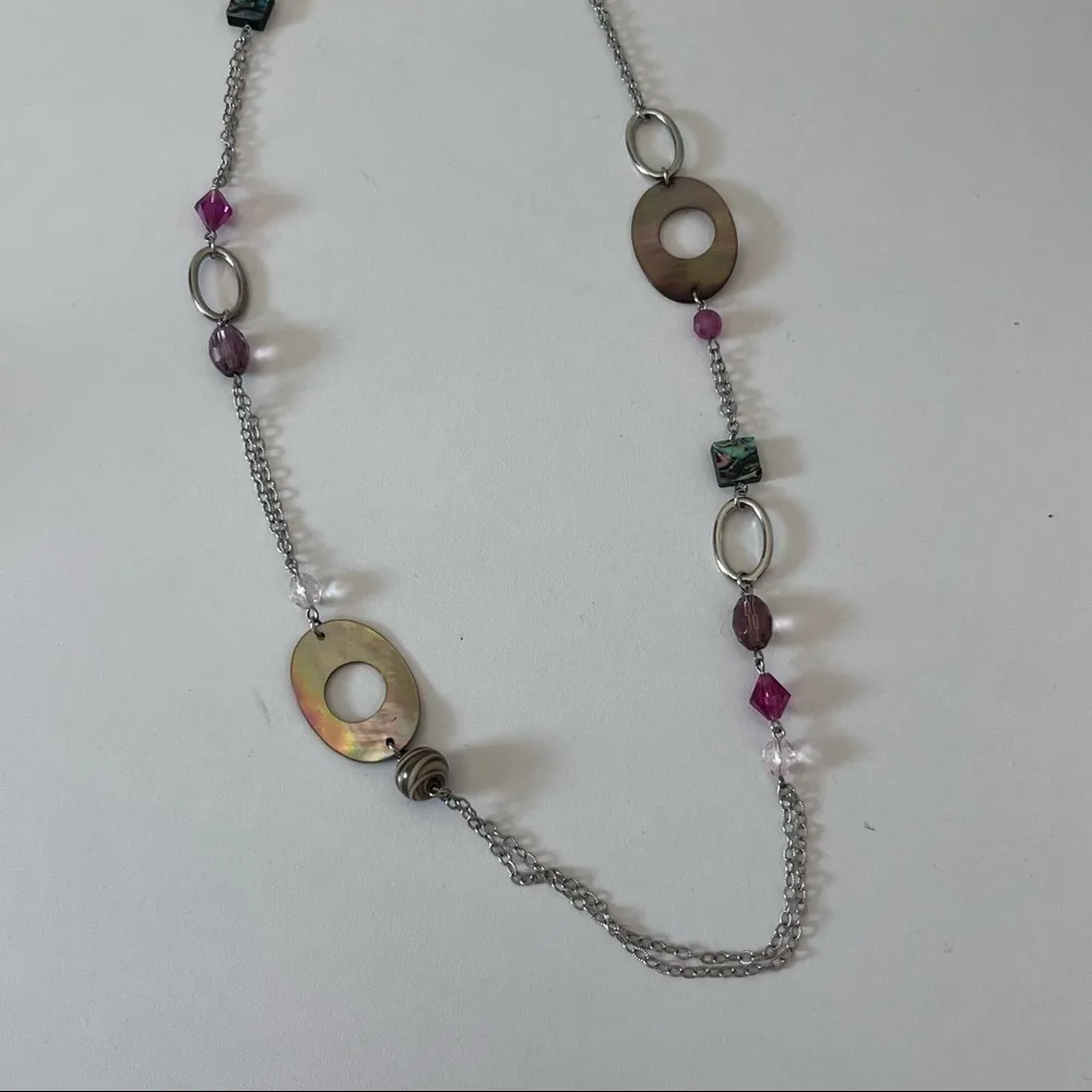 Lia Sophia Mantra Silver Tone Resin Mother Pearl Abalone She’ll Wood Necklace - Image 4