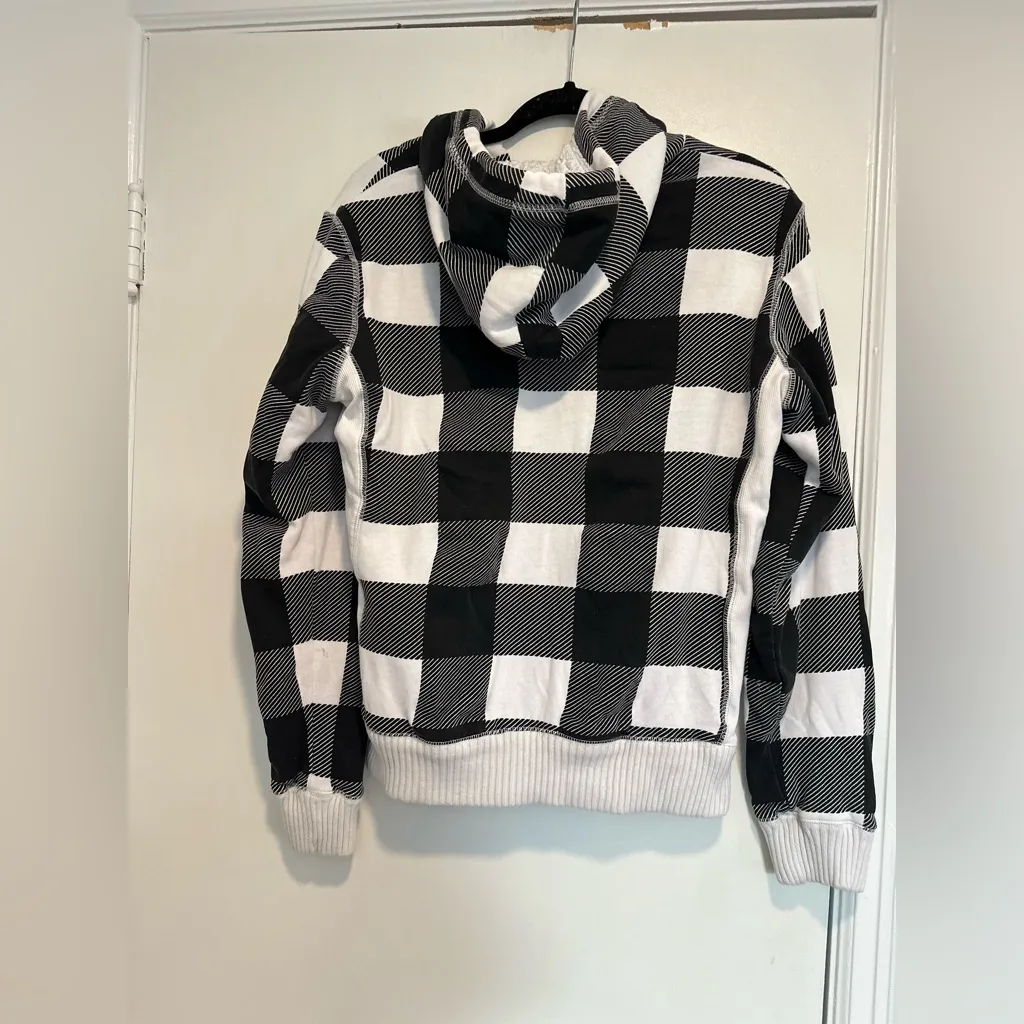 Fox Racing Girls Sz:XL Black White Checkered Plaid Sherpa Lined Full Zip Hoodie. - Image 2