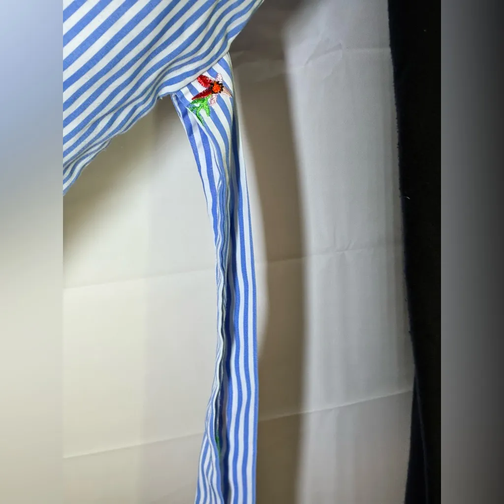 Vintage MOA USA flower embroidered tie sleeves navy shirt Blue Size M - Image 8