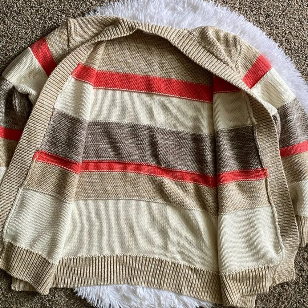 Rafaella Open Front Cardigan Sweater Womens Size XL Striped - Image 2