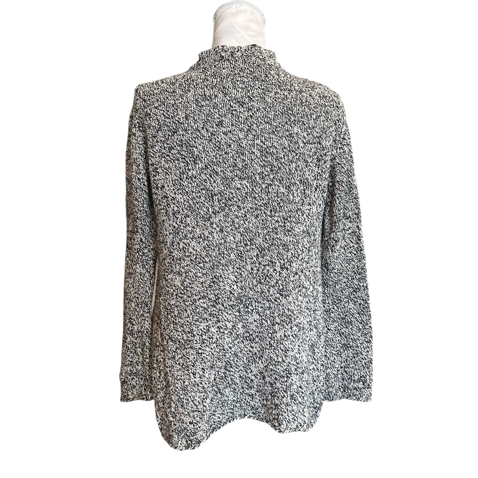 JJill Black White Marled Silk Sweater Womens Sz Small Plunging V Neck Loose Fit - Image 2