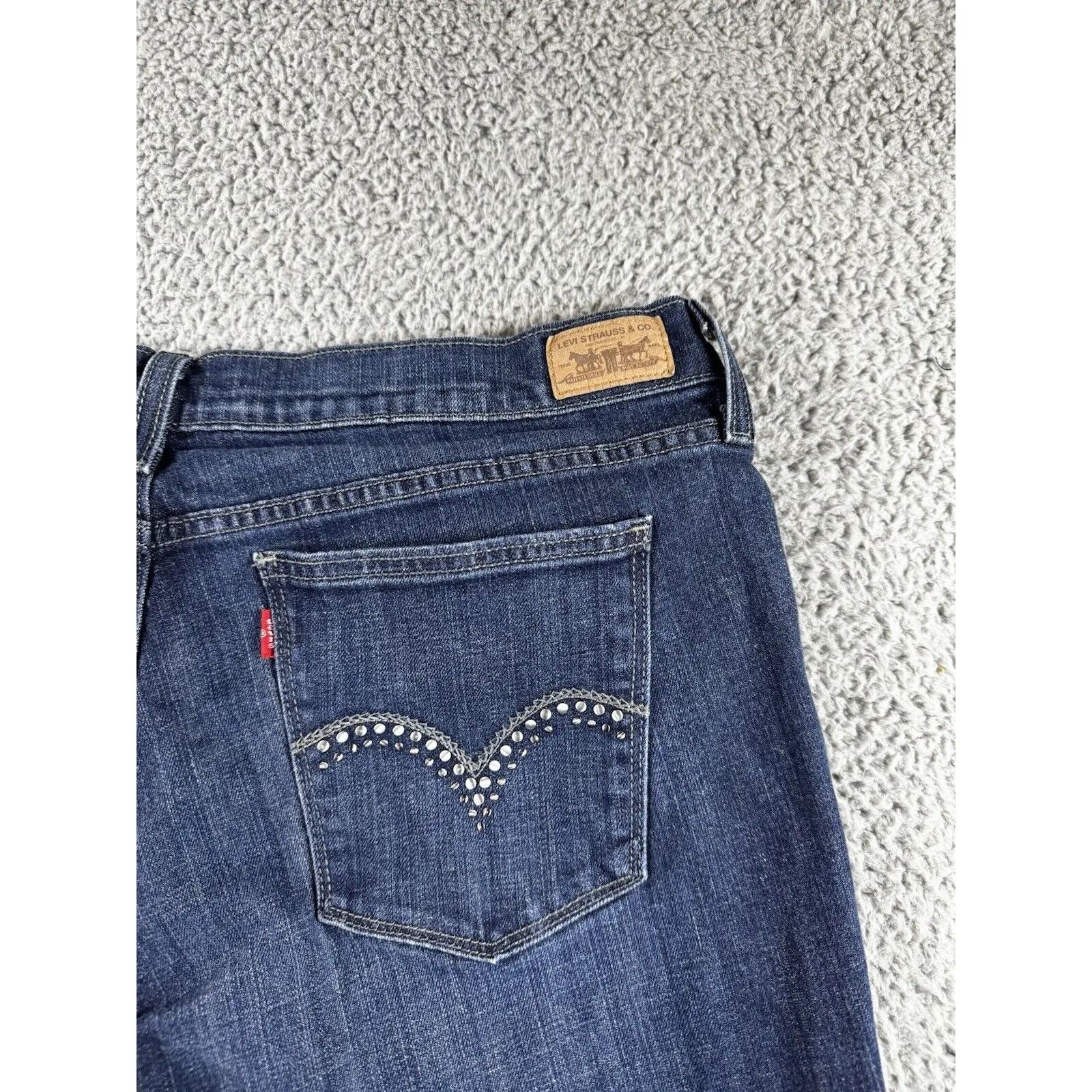 Levis 515 Boot Cut Jeans Women 16 Embellished Dark Wash Blue Denim‎ Pants - Image 7