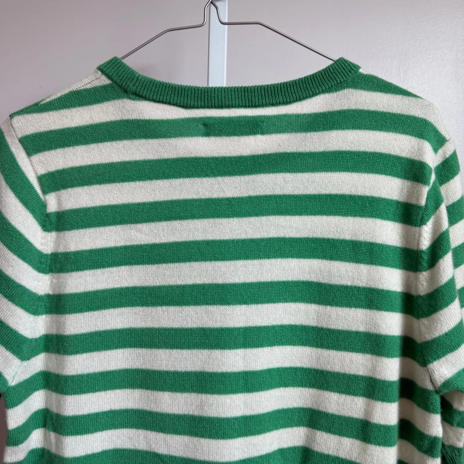 Outerknown 100%‎ Cashmere Striped Sweater Top Green Cream Short Sleeve Womens M - Image 8