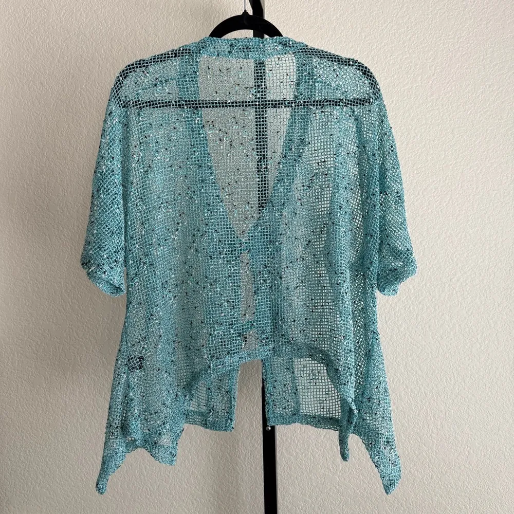 Kaktus Cardigan XL Button Coastal Lightweight Layering Boho Knit Resort Beach Blue - Image 8