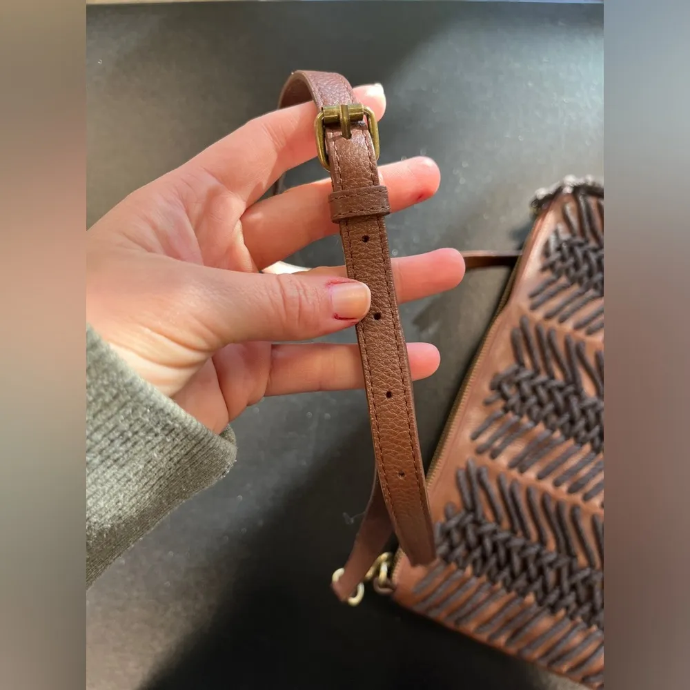 Chico's Crisscross Crossbody Leather Bag Brown and Black Cord - Image 13