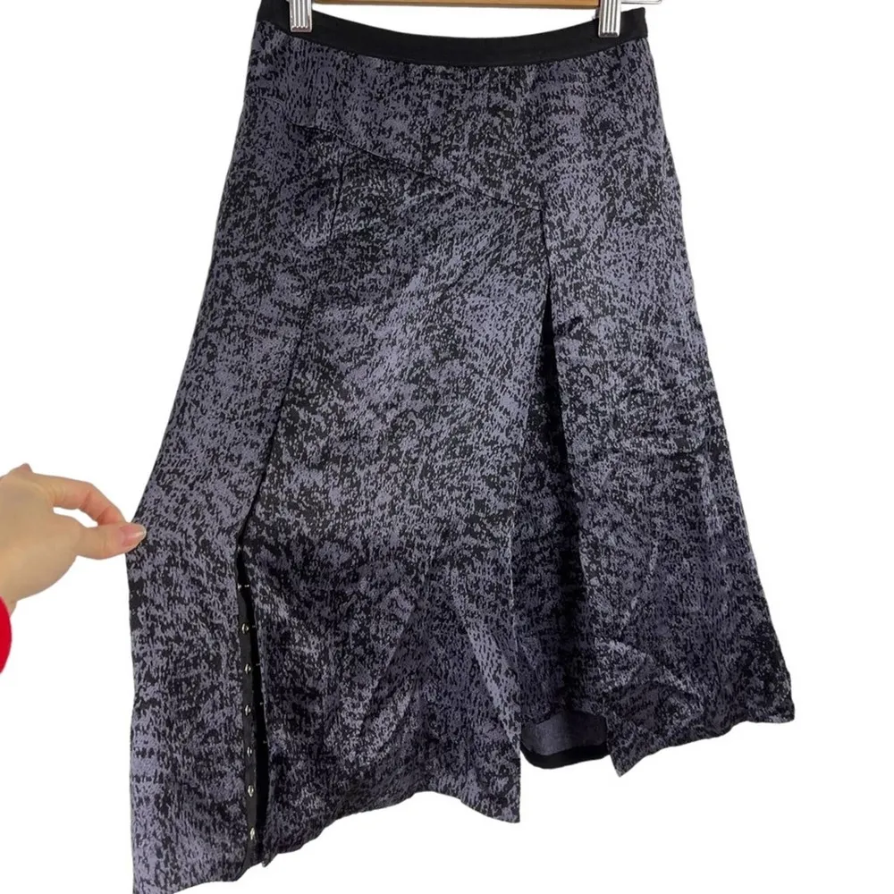 Rebecca Taylor White Noise Purple Black Snap Up Slit Silk A Line Pleat Skirt 0 - Image 6