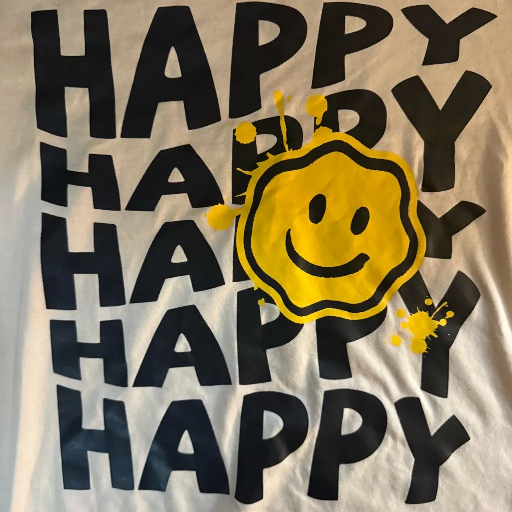 SheIn  Beige and Black Smiley Tee - Image 3